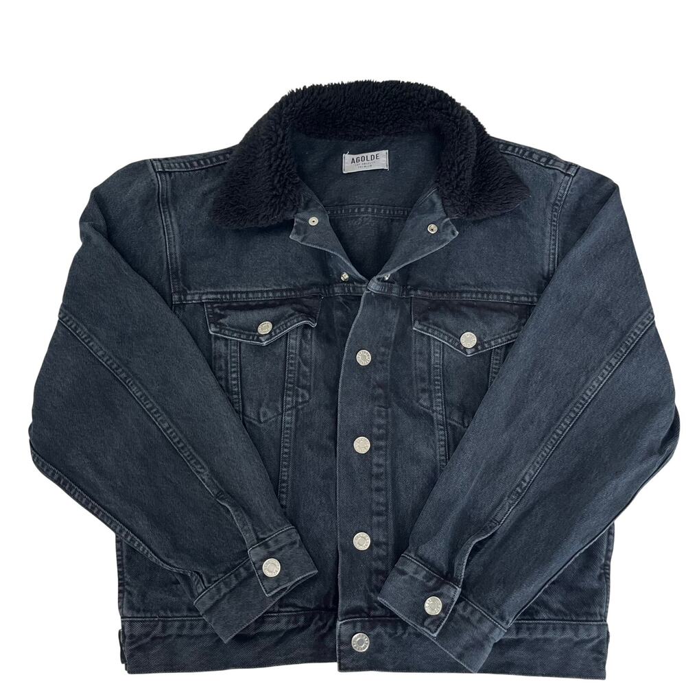 Agolde Black Denim Jacket Sherpa Collar Oversized Trucker Women’s S